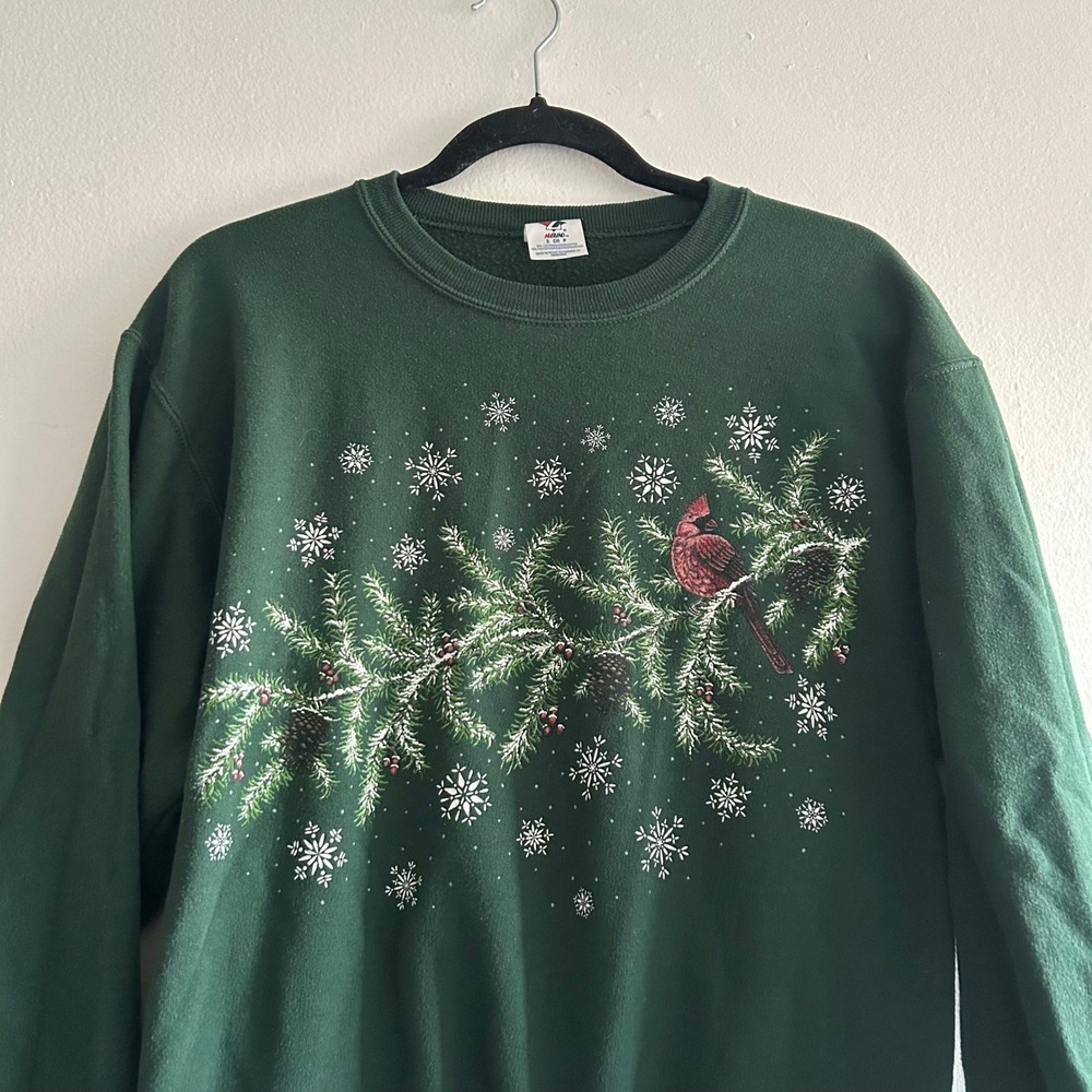 vintage 80's 90's grandma sweatshirt crewneck cardinal green‎ snowflake